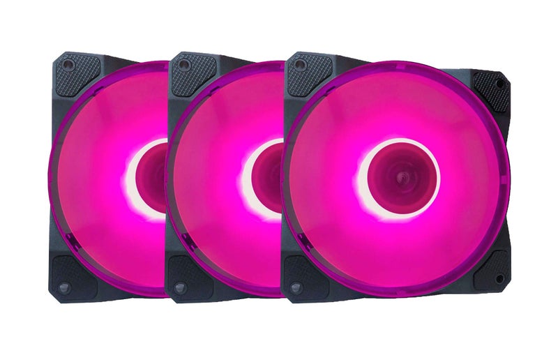 APEVIA CO312L-PK Cosmos 120mm Pink LED Ultra Silent Case Fan w/ 16 LEDs & Anti-Vibration Rubber Pads (3 Pk) - Image 1